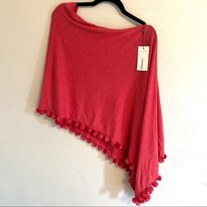 NWT Cotton Cashmere Caroline Grace magenta topper scarf or shawl with pompoms